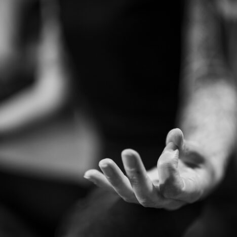 black and white image girl meditating close up