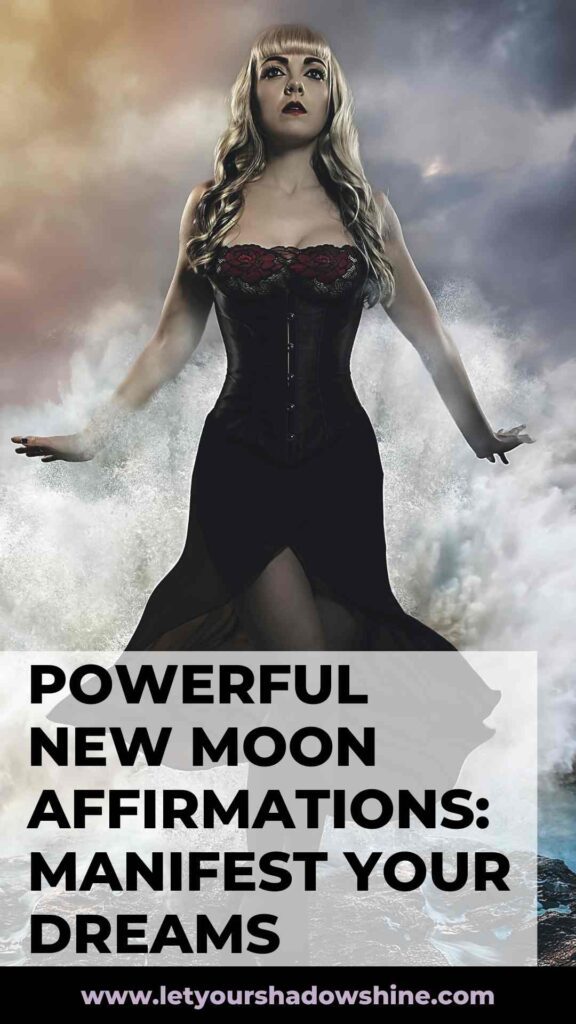 woman dressed in dark red heroic dress new moon affirmations