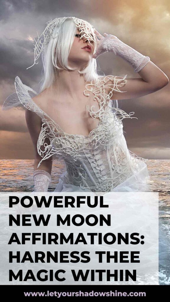 woman dressed in white heroic dress with seaside in background new moon affirmations