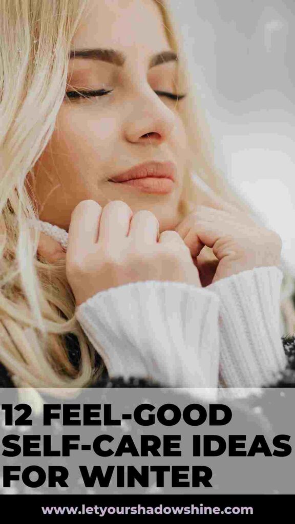 blonde woman wearing winter jumper having a feel-good self-care moment looking happy and relaxed 12 self-care ideas for winter