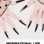 The Pinterest pin shows two female hand with black pointy finger nails the image has a gothic feel and the blog post is about inspirational life lessons from Wednesday Addams