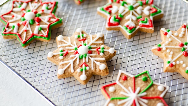 the picture shows a close up of homemade Christmas cookies and the blog post is about winter self-care tips and ideas