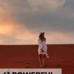 Pinterest pin image featuring woman dressed in white dress standing in dessert, full moon in the background blog post about full moon affirmations