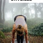 Pinterest pin image showing a woman in a forrest setting doing yoga blog post is about 20 benefits of yoga