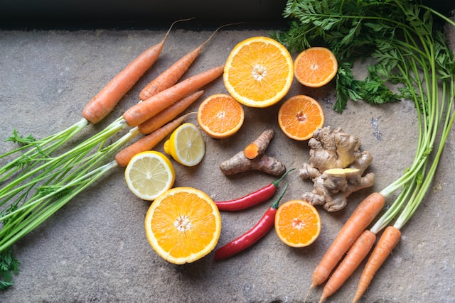 selection of carrots, oranges, ginger, chillies 12 self-care ideas for autumn boost your immune system