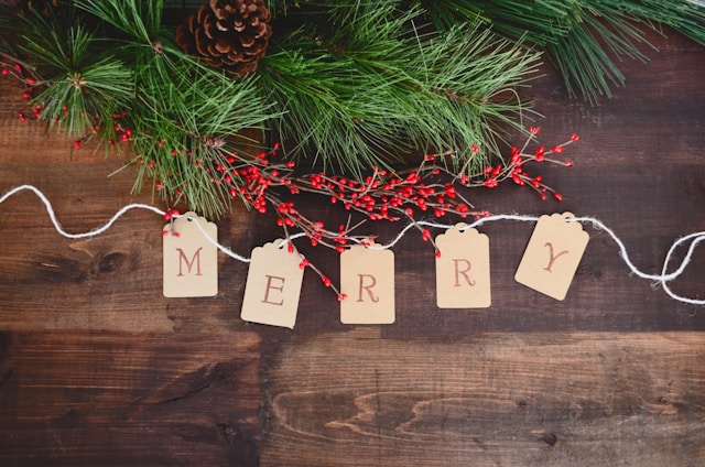 image shows Christmas decoration and the word merry blog post is about navigating the holidays