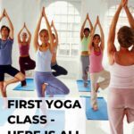 image showing people in yoga class at a yoga studio and all yoga students are doing tree post first yoga class tips