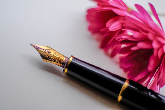 picture showing close up of pink flower and ink pen displayed on a white background self-love affirmations