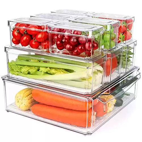 Stackable Fridge and Pantry Organizer Bins with Lids