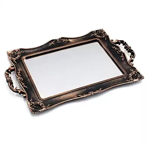 Tstarer Antique Gold Framed Square Mirror Tray