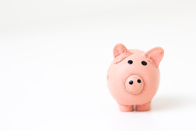 image shows a pink piggy bank placed on a white surface blog post is about personal growth goals examples