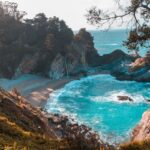 the picture shows a beautiful seaside landscape with mountains and the blog post is about wellness and travel tips to indulge without feeling guilty